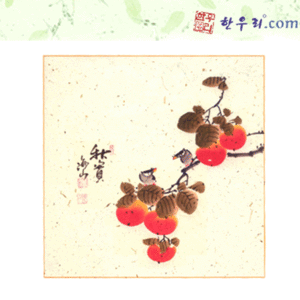 민화그림12 - 감나무(정사각) (대)